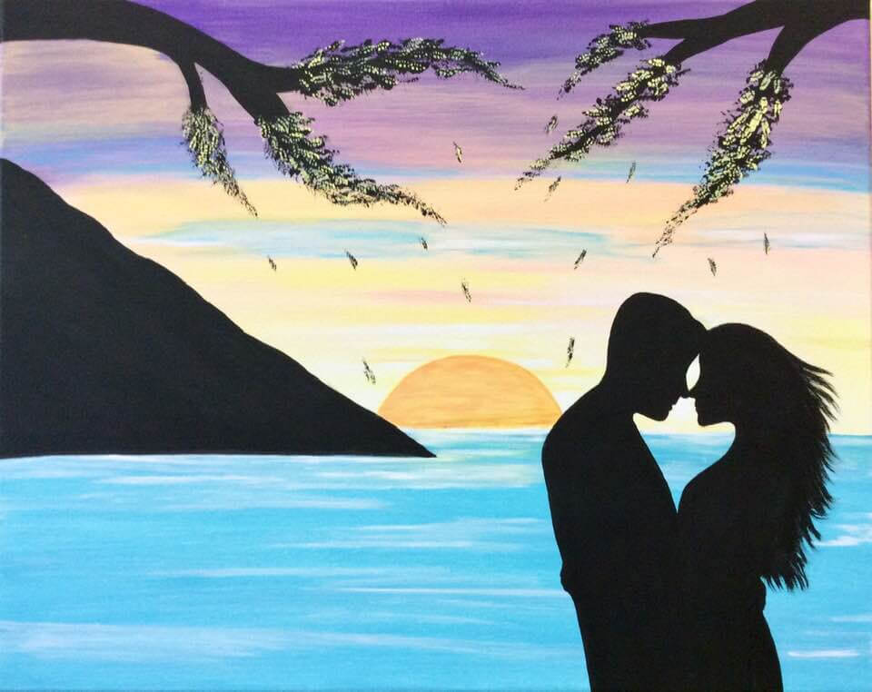 Lovely Couple Silhouette Painting Art For Wall Hanging Silhouette Couple paintings