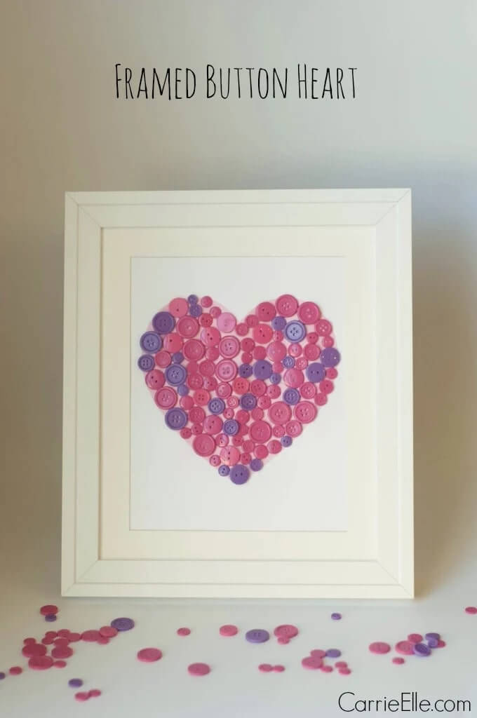 Lovely Framed Button Heart Craft Idea For Kids Purple Heart Craft Ideas