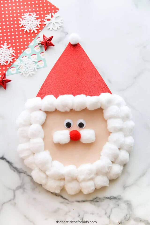 Lovely Paper Plate & Cotton Balls Santa Craft For Kids