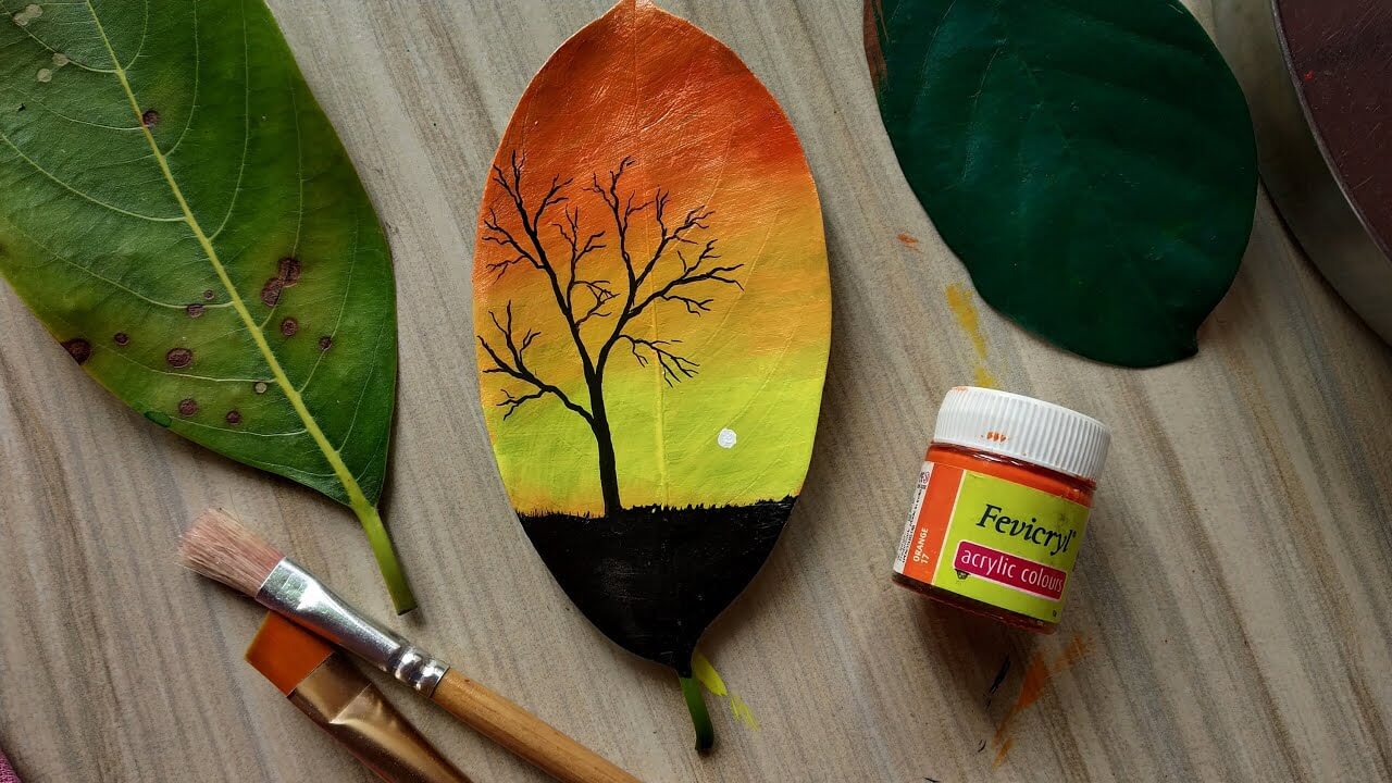 Lovely Tropical Leaves Acrylic Painting Idea For KidsAcrylic Leaf Painting Art Ideas