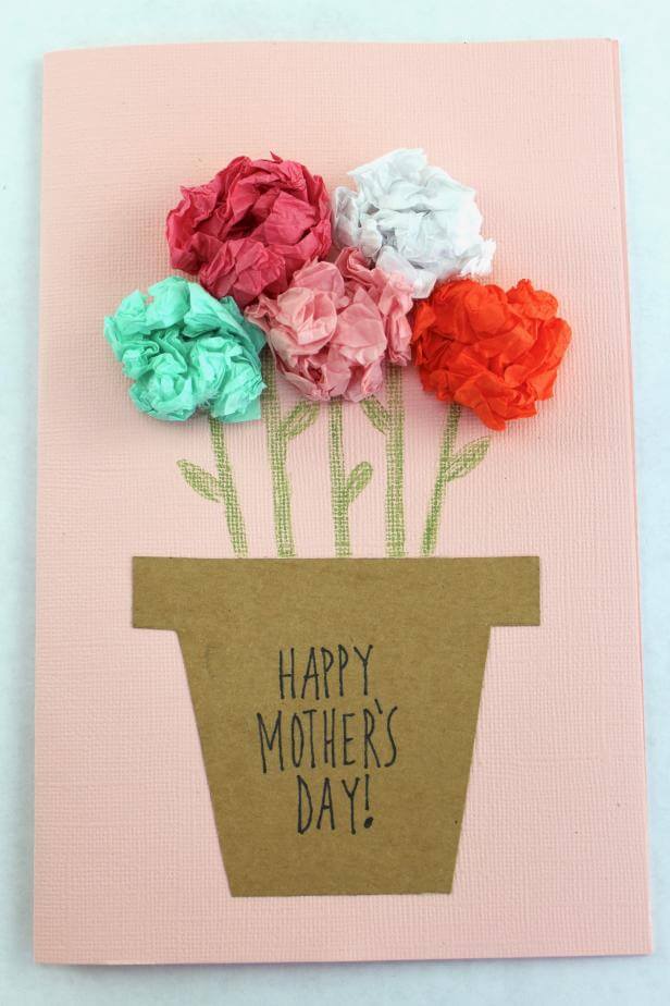 Mother's Day Flower Pot Card Art Idea Using Cardstock & Tissue Paper