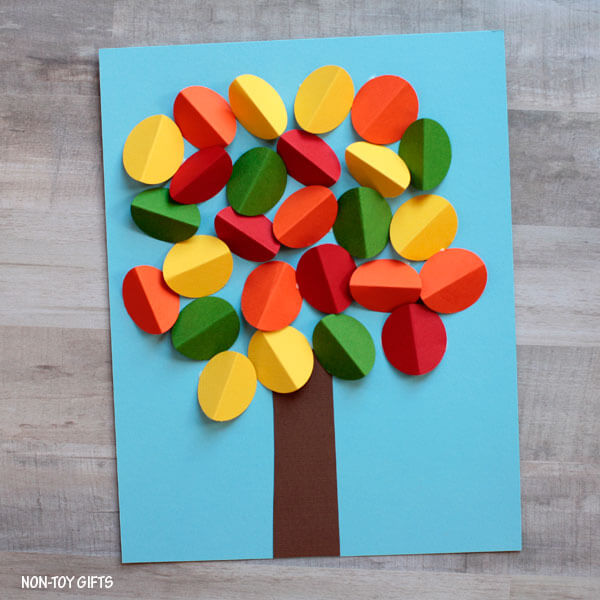 Multicolour Paper Cutting Autumn Tree Craft Ideas for Toddlers