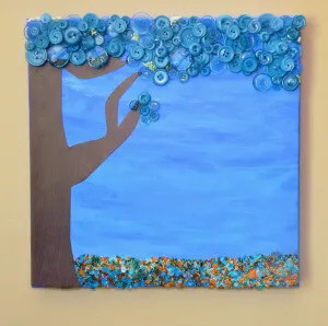 Pretty Button & Beads Canvas Art & Craft Idea For Wall Hanging