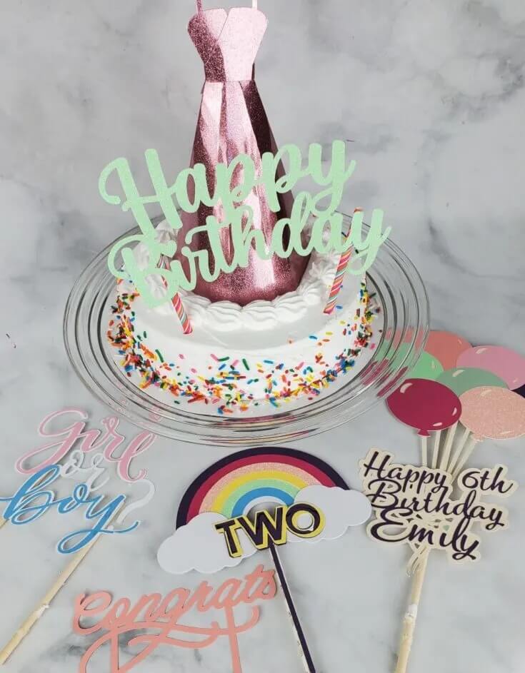 Pretty Cricut Cake Toppers Craft Project For Birthday Using Cardstock