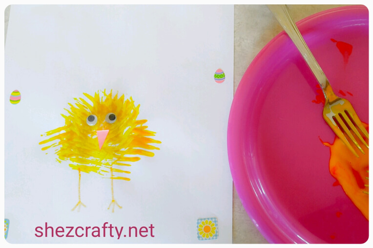 Quick And Simple To Paint Chick Using ForkChick Fork Paintings For Toddlers