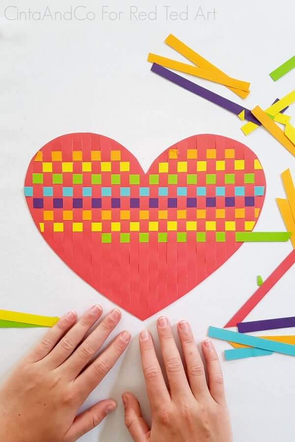 Rainbow Heart Paper Weaving Craft Activity For Kids