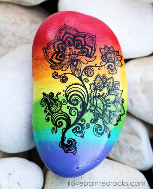 Rainbow Themed Mandala Rock Painting Ideas Aesthetic Rock Painting Ideas