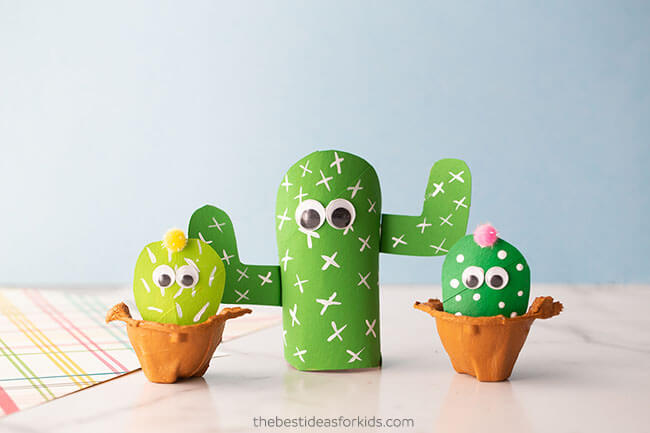 Recycled Cactus Craft With Toilet Paper Roll & Paper Towel Roll