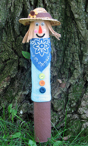 Recycled Cardboard Tube Scarecrow Art Idea For Kids Button Art &amp; Craft Ideas For Kids