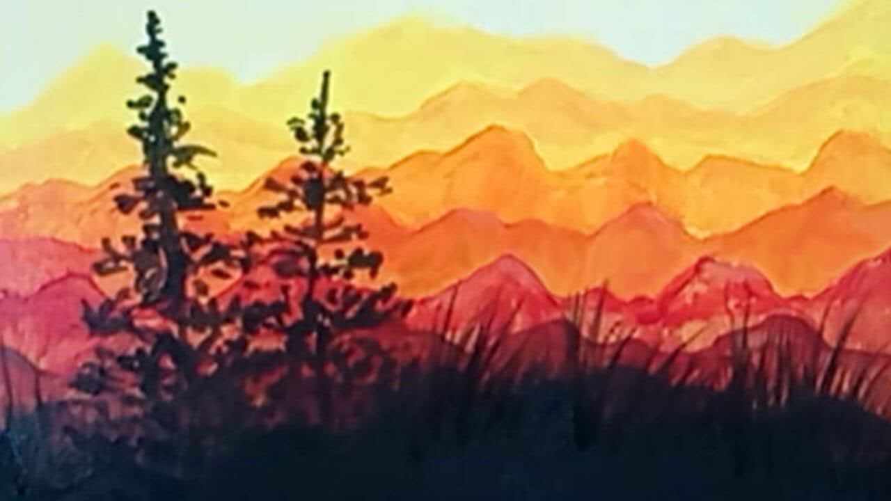 Simple & Adorable Acrylic Silhouette Sunset Scene Painting