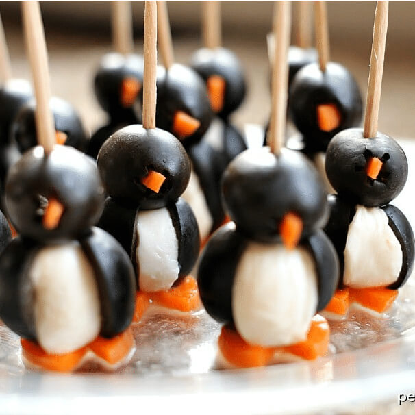 Simple Olive Penguins Recipe Idea For Food Decoration
