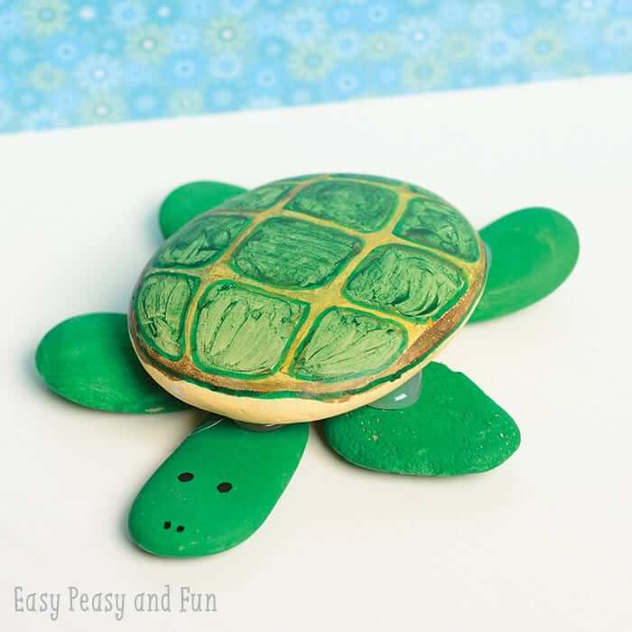 DIY Turtle Painted Rock Pattern For Kids Craft Idea