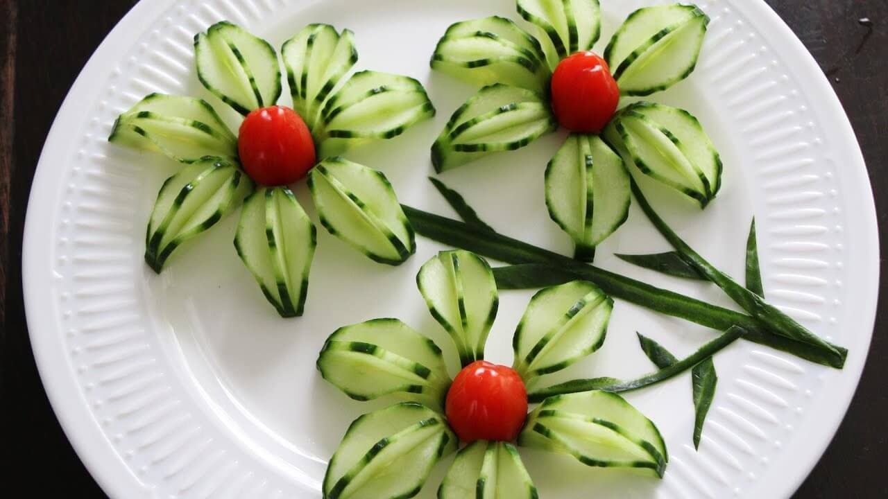 Simple Vegetable Cucumber Decoration Making With Flower ShapeVegetable decoration ideas