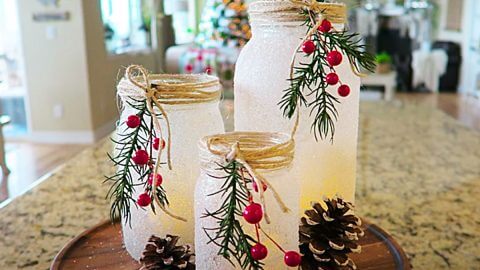 Snowy Mason Jar Candle Holder Christmas Crafts For Table Decorations