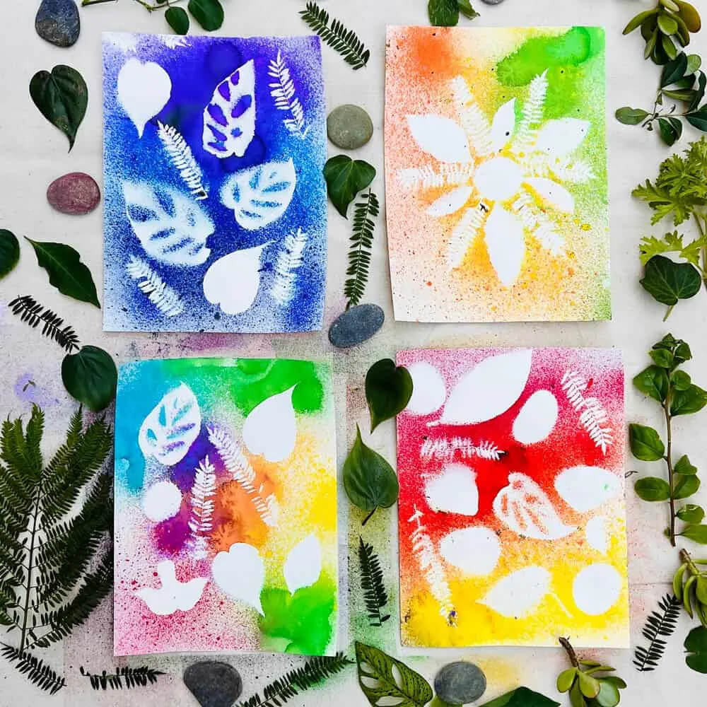 Spray Art: Painting Idea With Leaves Watercolor Background Watercolor Leaf Painting Art Ideas 