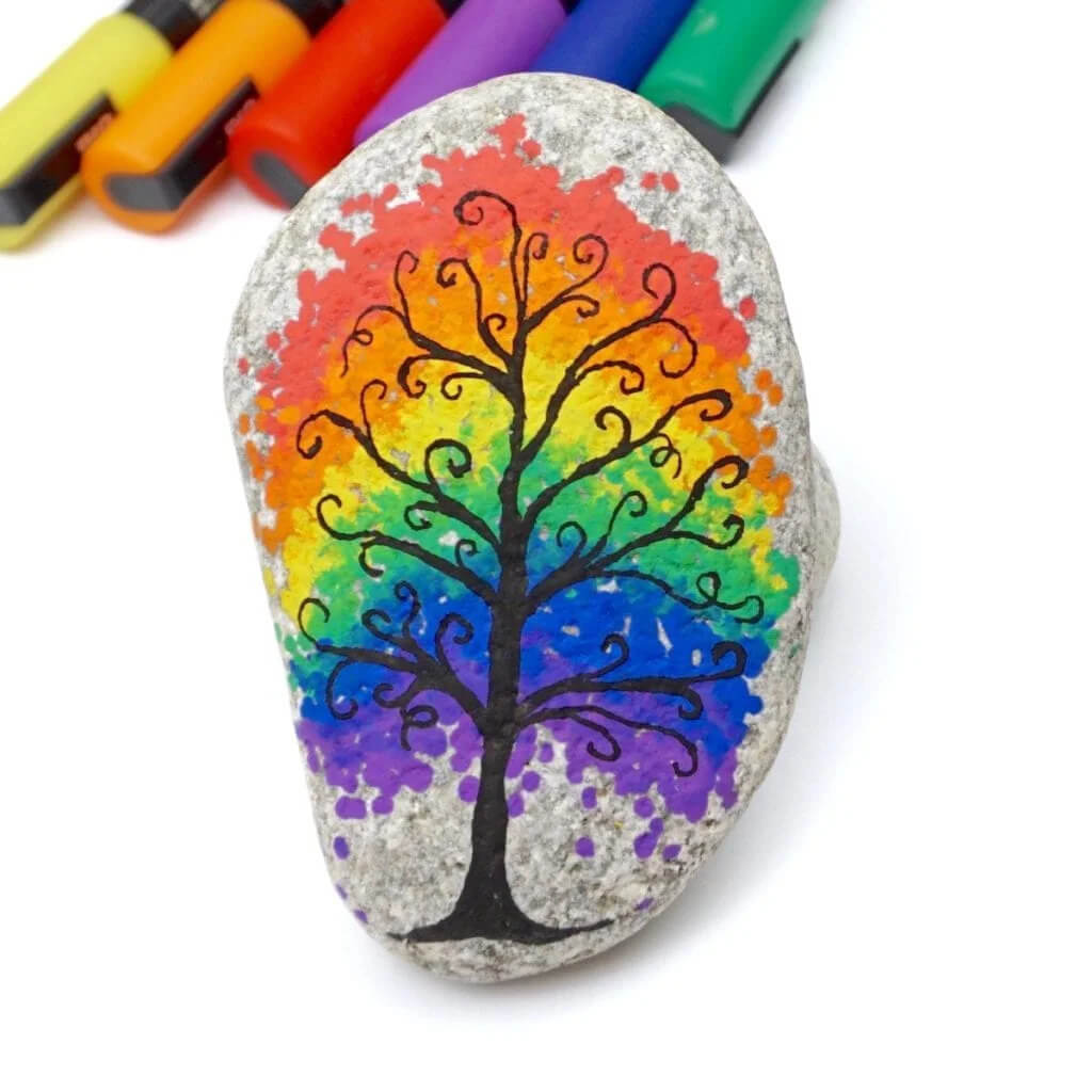 Step-By-Step Rainbow Tree Painted Rock Tutorial