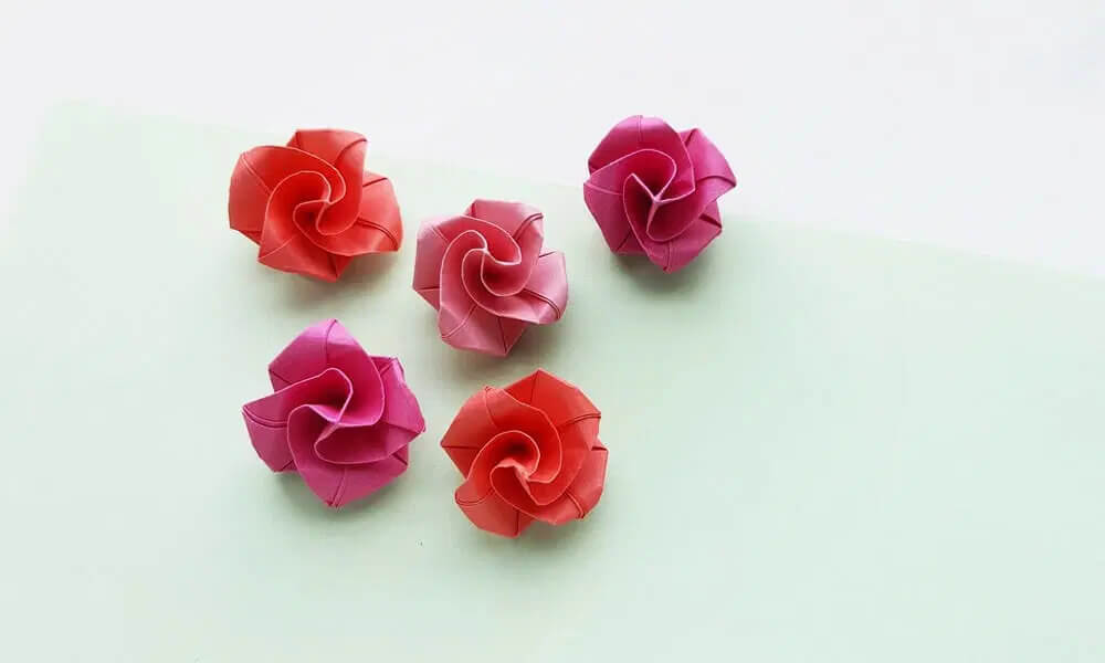 Super Cute  Folding  Origami Rose In Bloom Craft For Kids