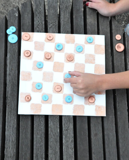 Upcycled Checkerb0ard Game Craft Activity With Cardboard, Sponge & Buttons