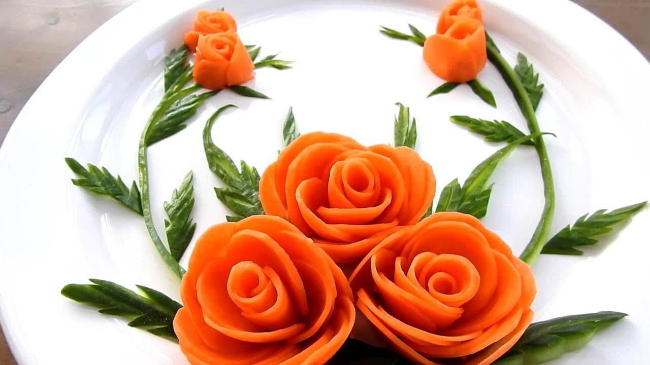 Vegetable Plate Decoration Art Idea in Carrot Rose Flower