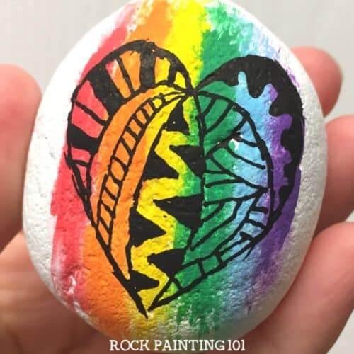 Zentangle Rainbow Heart Design Rock IdeaHandmade Rainbow Painted Rock Ideas