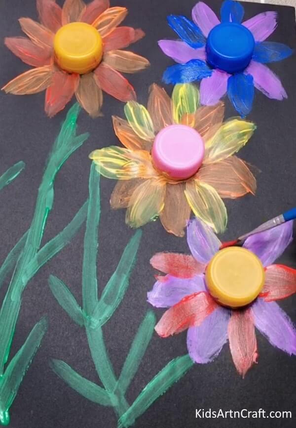 Creative Ideas Of Bottle Cap To Make Flower Painting Craft For Kids