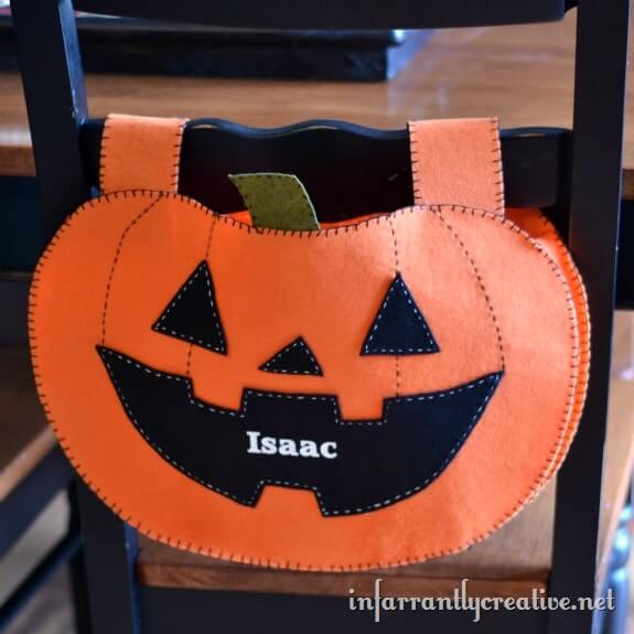 Awesome Fabric Halloween Pumpkin Chair Backer Craft Using Easy Sewing Patterns