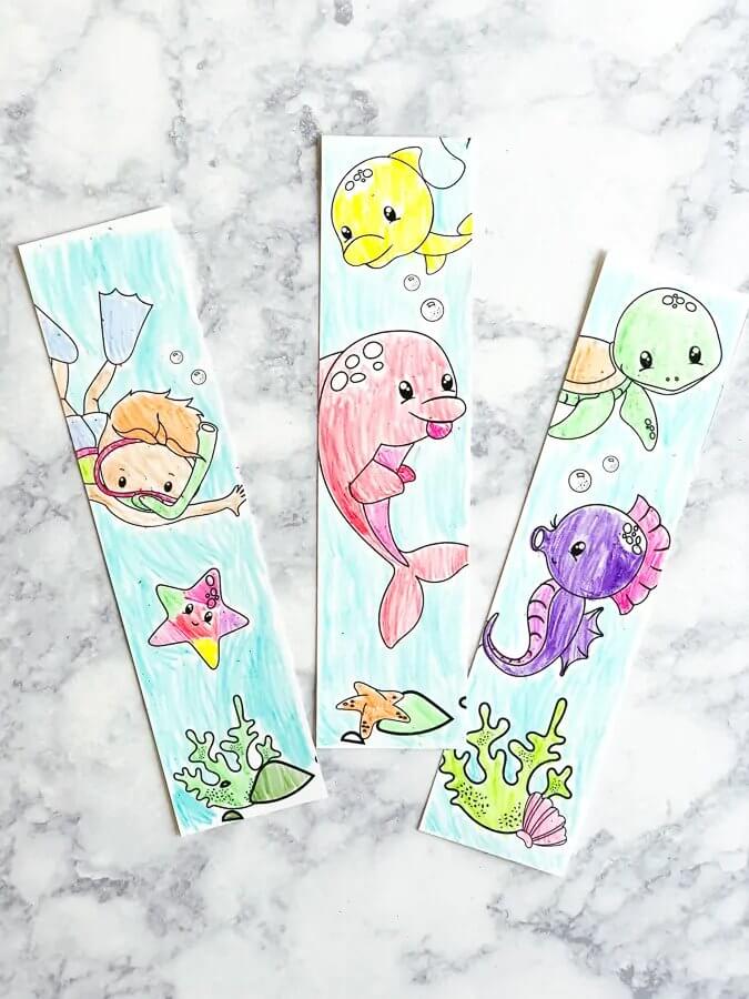 Beautiful Ocean Coloring Page Bookmarks Craft For Kindergartners