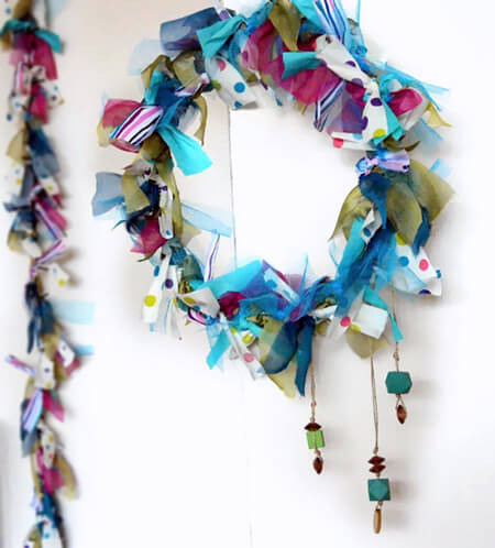 Beautiful Wreath Made With Fabric Scraps For Door Decoration