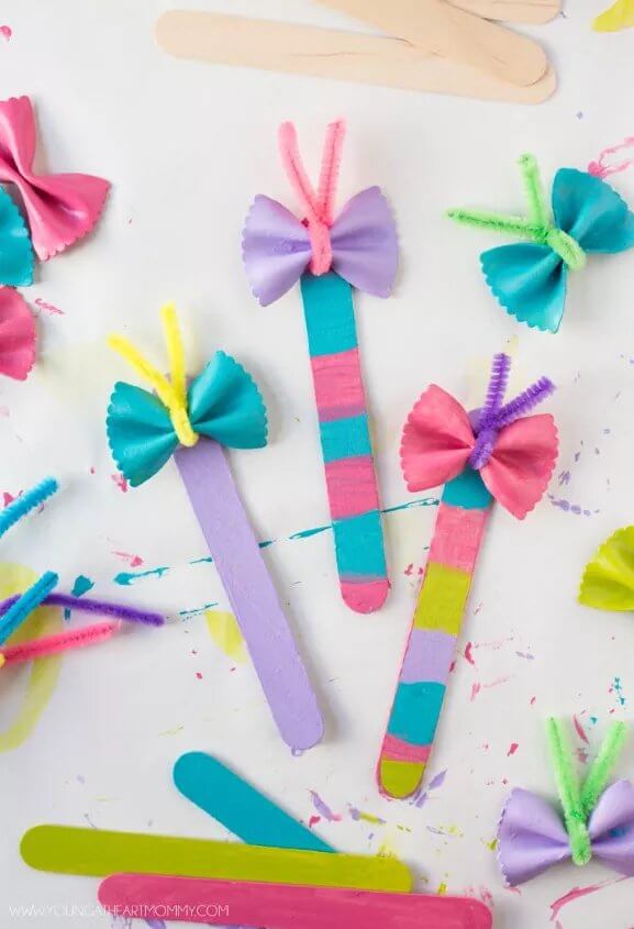 Bow-Tie Noodle Butterfly Bookmarks Craft Using Popsicle Sticks & Pipe Cleaners