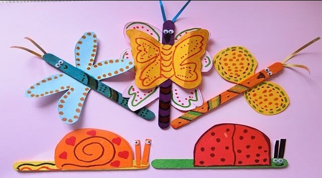 Butterflies & Snails Craft Using Popsicle Sticks & Paper