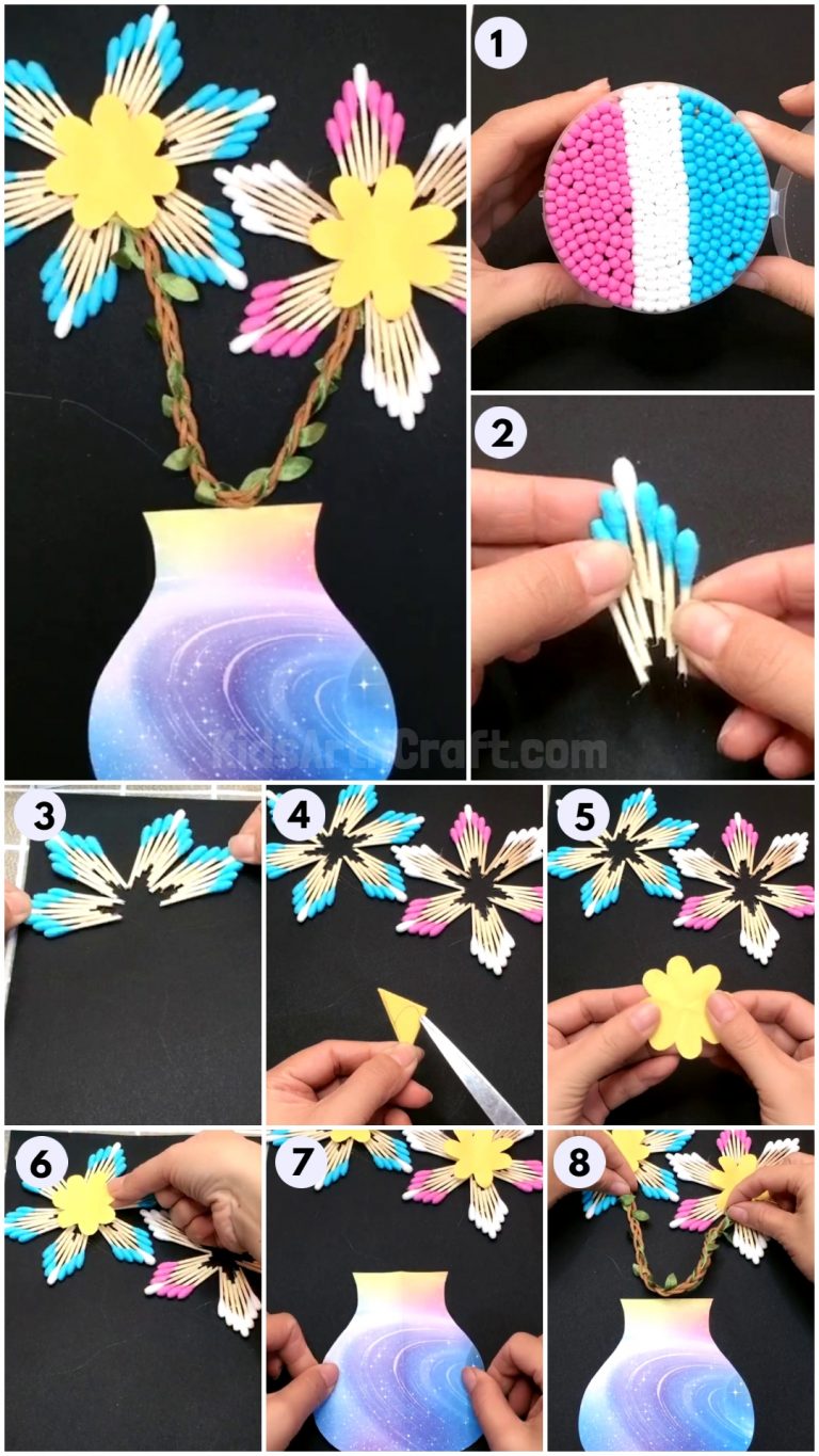 Colorful Cotton Swab Flower Craft For Home Decor Kids Art & Craft