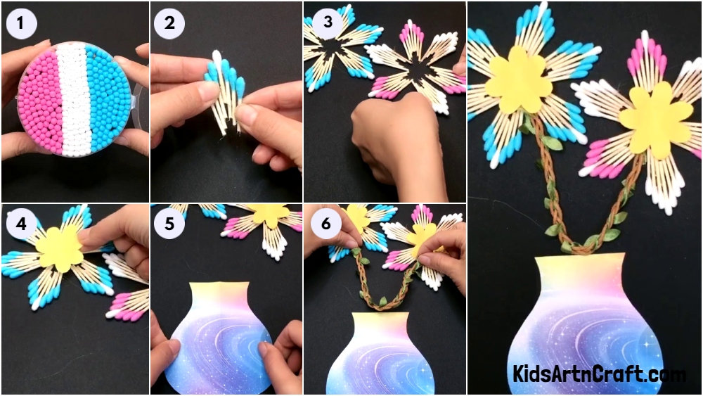 Colorful Cotton Swab Flower Craft For Home Decor