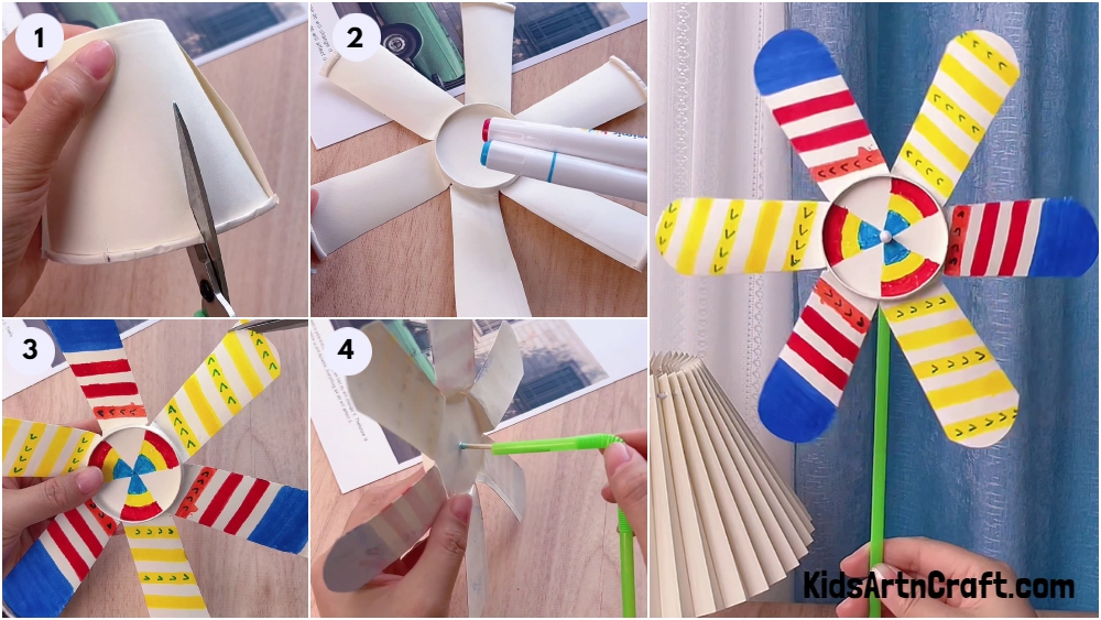 Colorful Paper Cup Windmill Craft - Easy To Make Tutorial