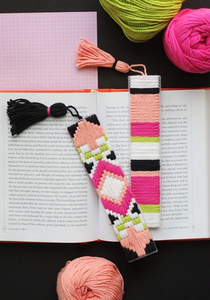 DIY Plastic Canvas Bookmark Craft With Yarn