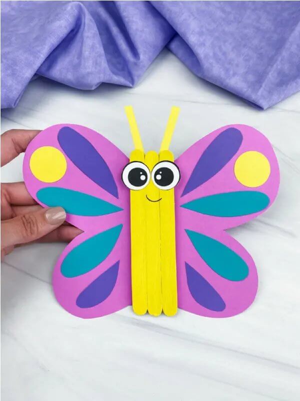 DIY Popsicle Sticks Butterfly Craft Template With Colorful Paper