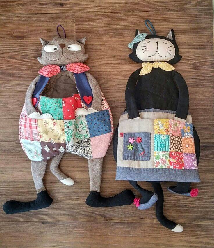 DIY Stuffed Animal Cats Craft Ideas Using Fabric Scrap