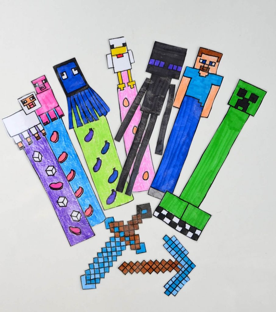 Easy Birthday Party Crafting: Minecraft Coloring Bookmarks DIY Minecraft Bookmarks for Kids