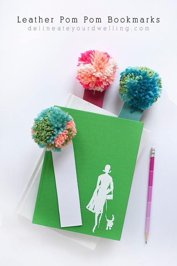 Easy To Make Pom Pom Leather Bookmarks Using Colorful Soft Leather