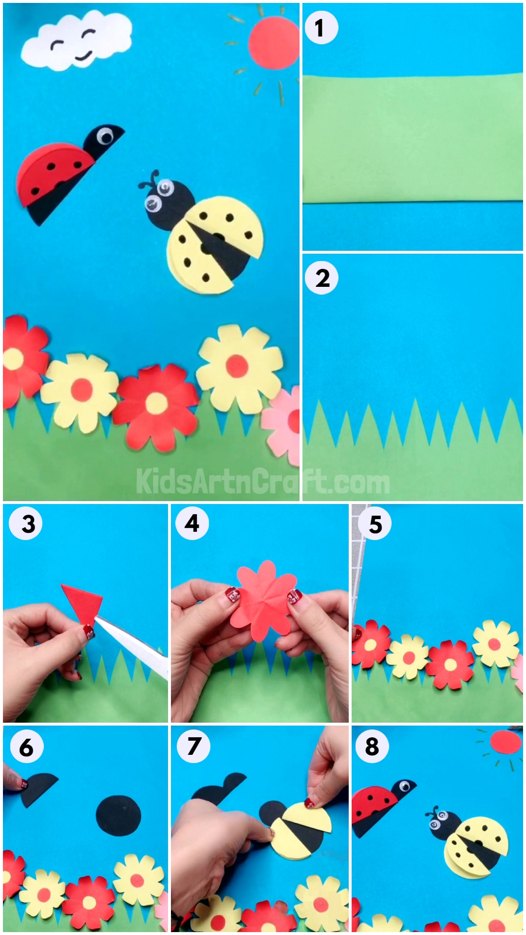Flower & Ladybug Paper Craft For Spring Season - Step by Step Instructions