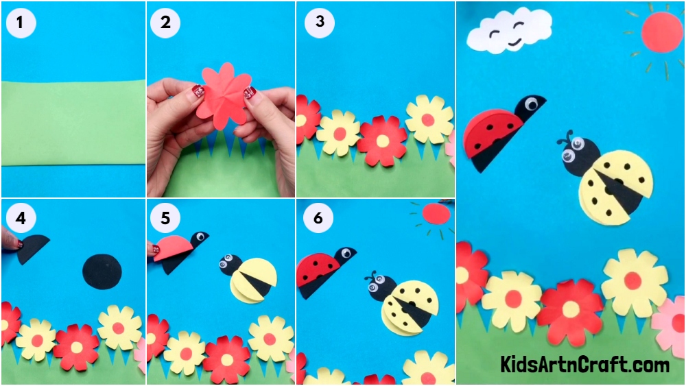 Flower & Ladybug Paper Craft For Spring Season - Step by Step Instructions