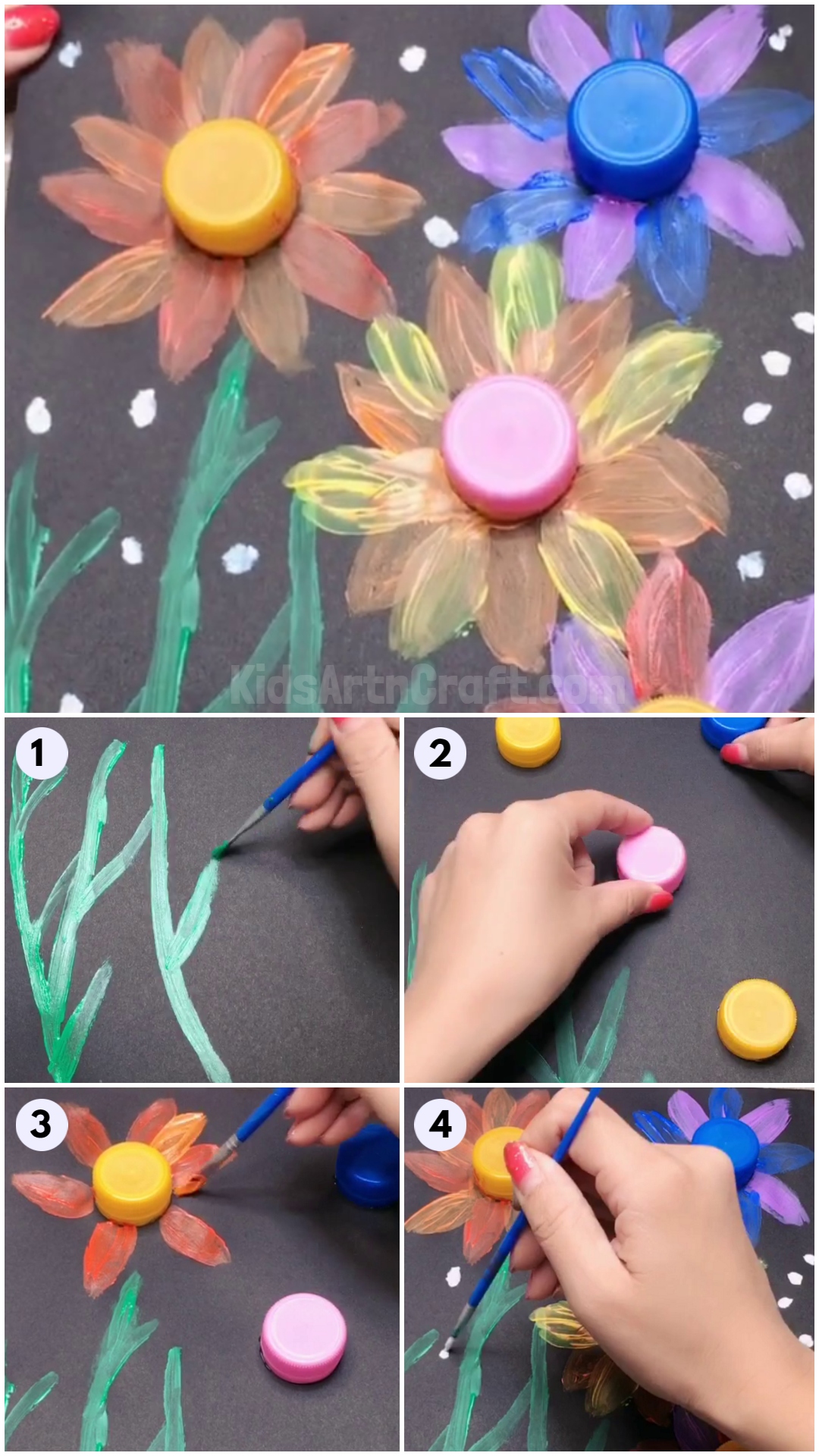 Flower Painting Tutorial Using Plastic Bottle Cap