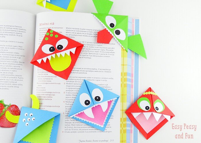 Fun-To-Make Corner Bookmarks: Monster craft Idea DIY Monster Bookmarks for Kids