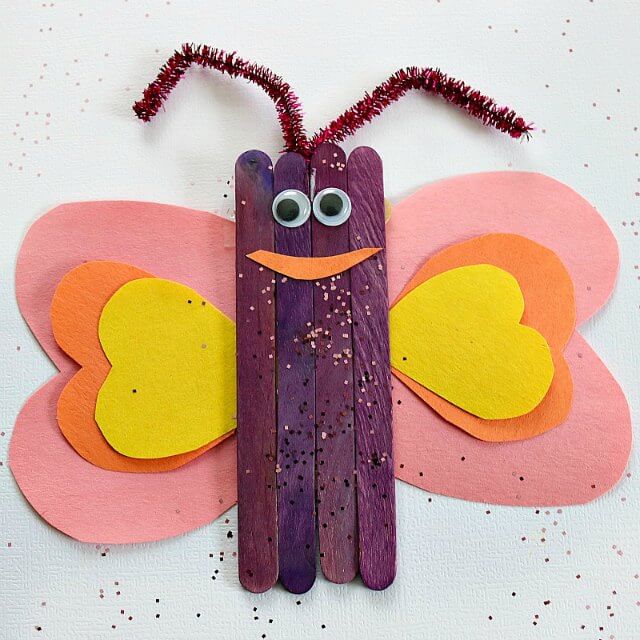 Fun to Make Popsicle Sticks Butterfly Craft Using Pipe Cleaners & Paper