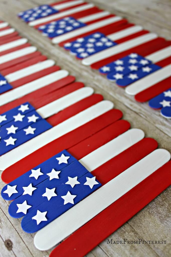 Fun To Make Popsicle Sticks Flag Craft Using Craft Paints & Star Punch - A straightforward flag-making tutorial using Popsicle sticks.