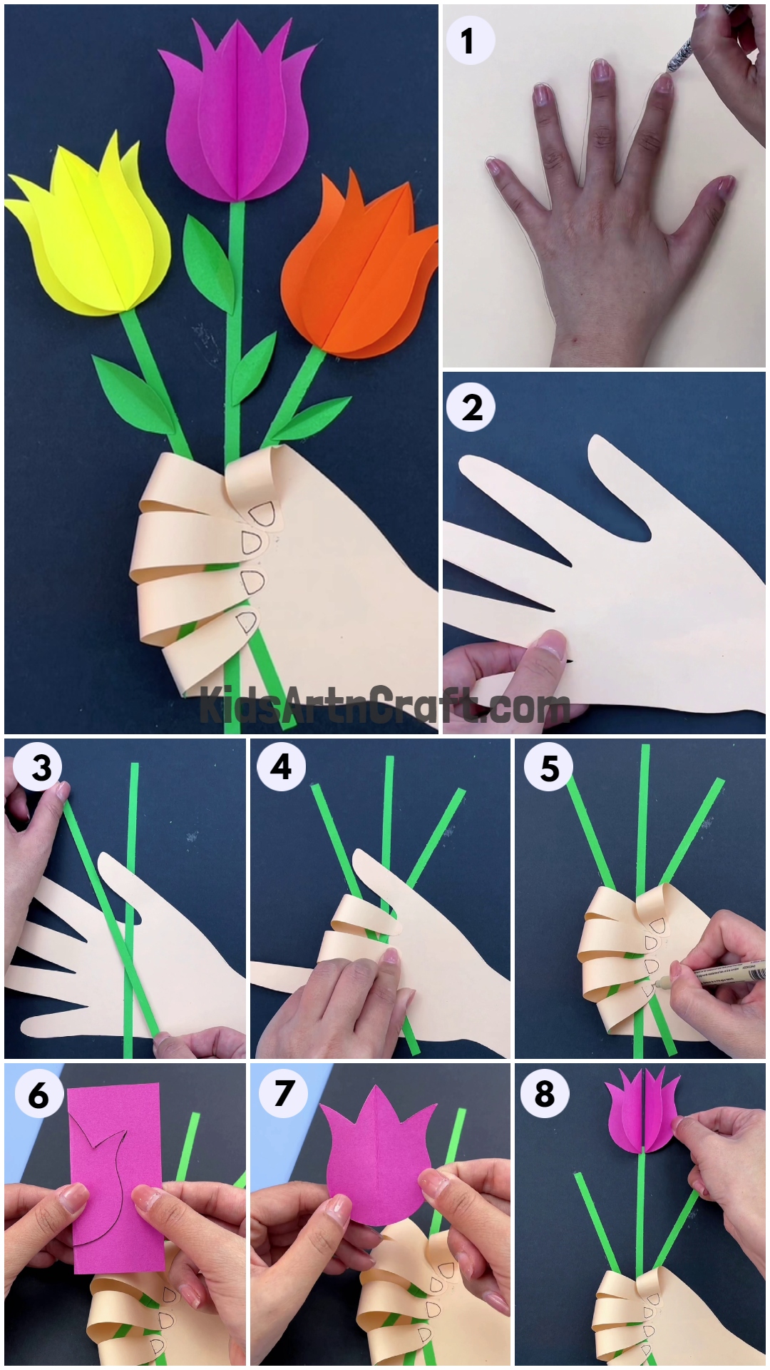 Create a bouquet of flowers out of handprints for Mother's Day - Handprint Flower Bouquet Craft for Mother's Day