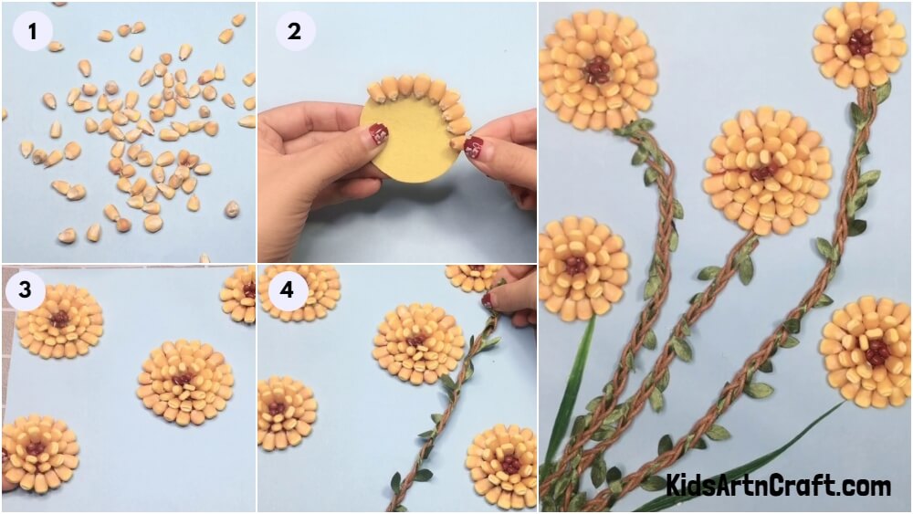 How To Make Flower Craft With Corn Seeds - Step By Step Tutorial