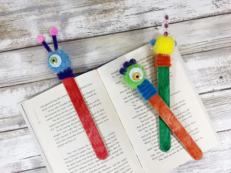 Monster Bookmark Craft With Popsicle Stick And Googly Eyes