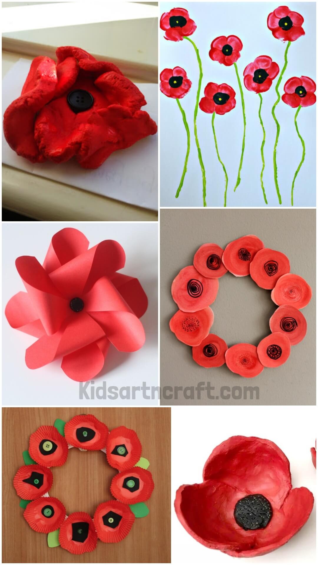 Poppy Flower Crafts Using Salt Dough for Remembrance Day Kids Art & Craft