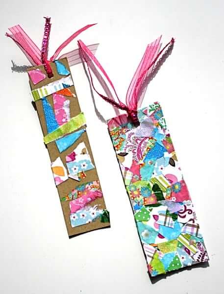 Recycled Craft: Bookmark Using Tear Art Recycled Bookmark Ideas for Kids