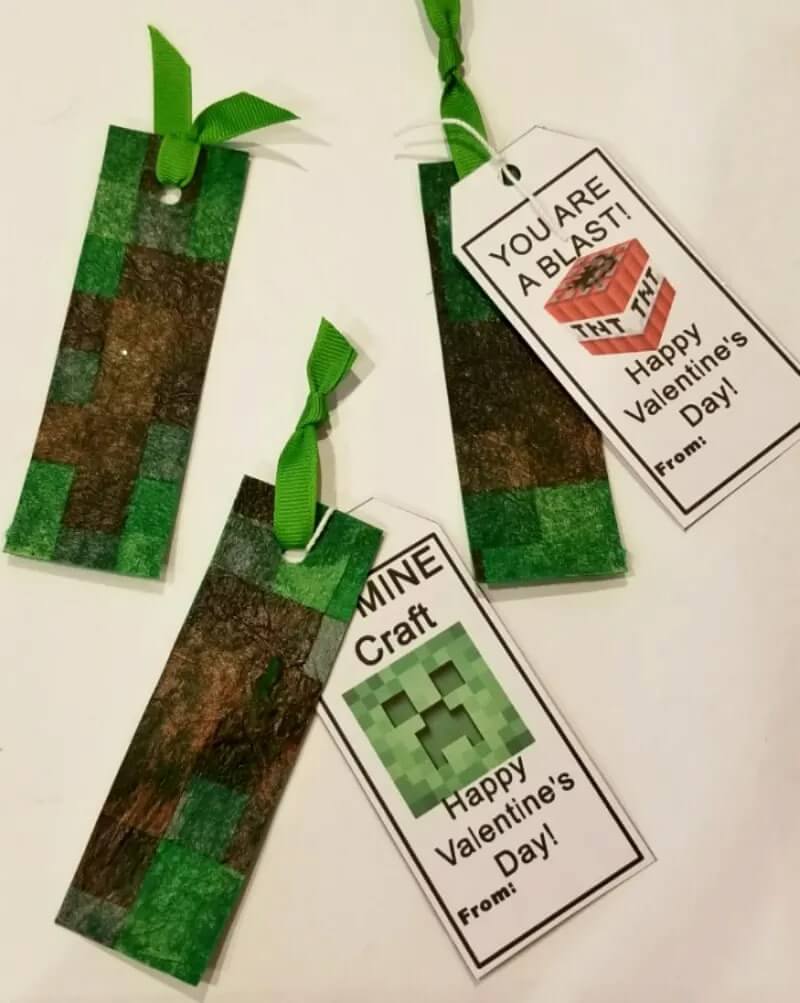 Simple & Easy Bookmark Craft Idea In Minecraft Theme For Valentine